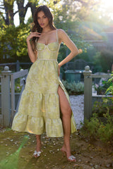 The Lorenza Dress in Chartreuse Windsor Brocade