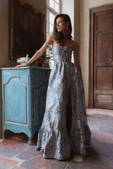 The Margaret Dress in Light Blue Lilibet Brocade