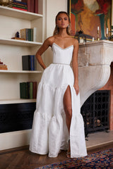 The Vivian Dress in White Windsor Brocade