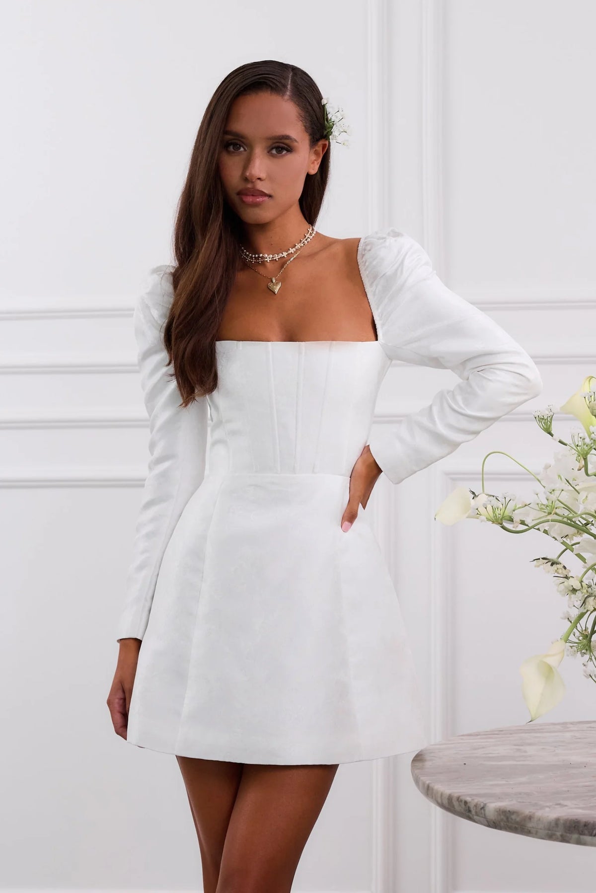 The Kate Dress in White Windsor Brocade