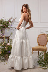 The Lucetta Dress in White Windsor Brocade