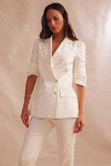 The Charles Blazer in White Mini Floral Brocade - FINAL SALE